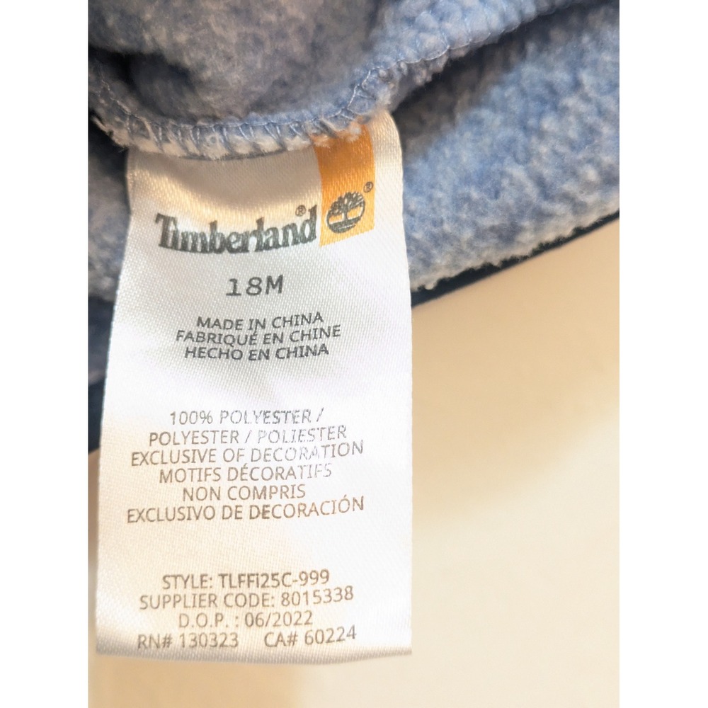 Timberland Baby Boys 18M Fleece Pullover Sweatshirt Blue Logo Pocket - Picture 7 of 8